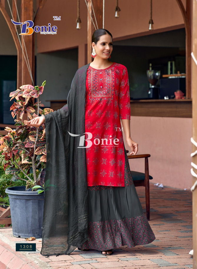 Fiana 13 By Bonie Fancy Rayon Printed Kurti With Bottom Dupatta Wholesale Price In Surat
